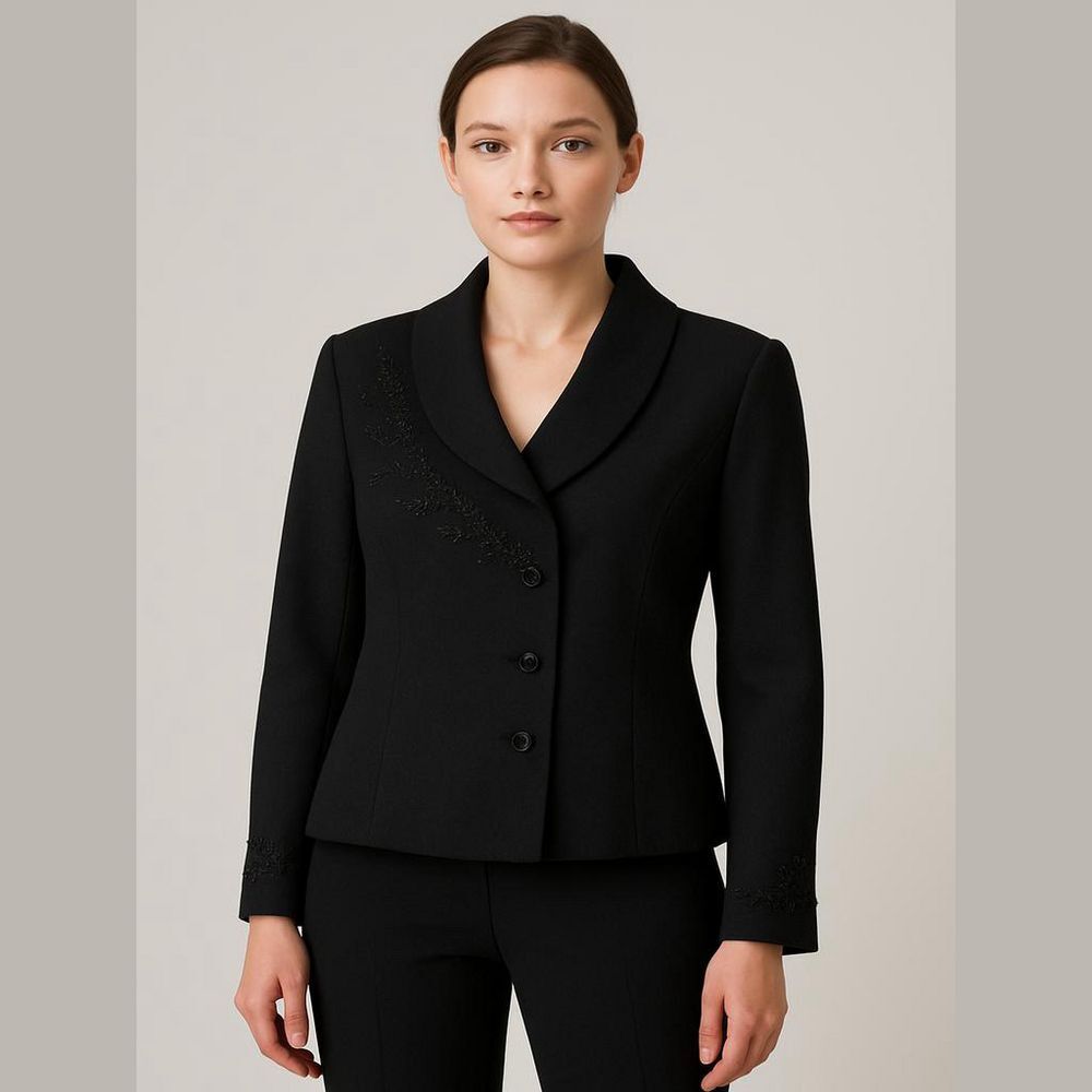 Kasper ASL Petite Black Beaded Blazer Size 12P